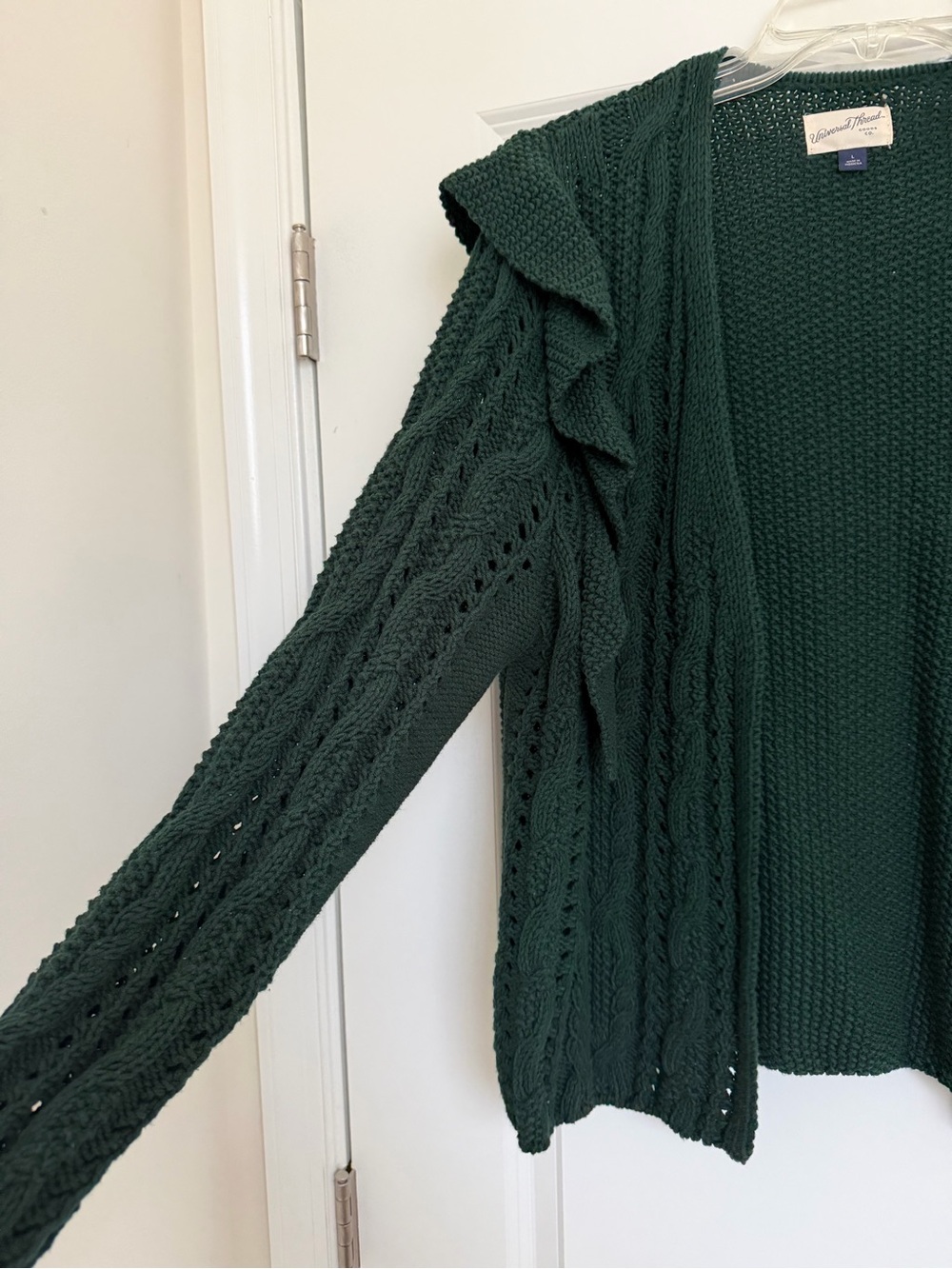 Universal Thread Dark Green Ruffle Cable Cardigan - Picture 2 of 3